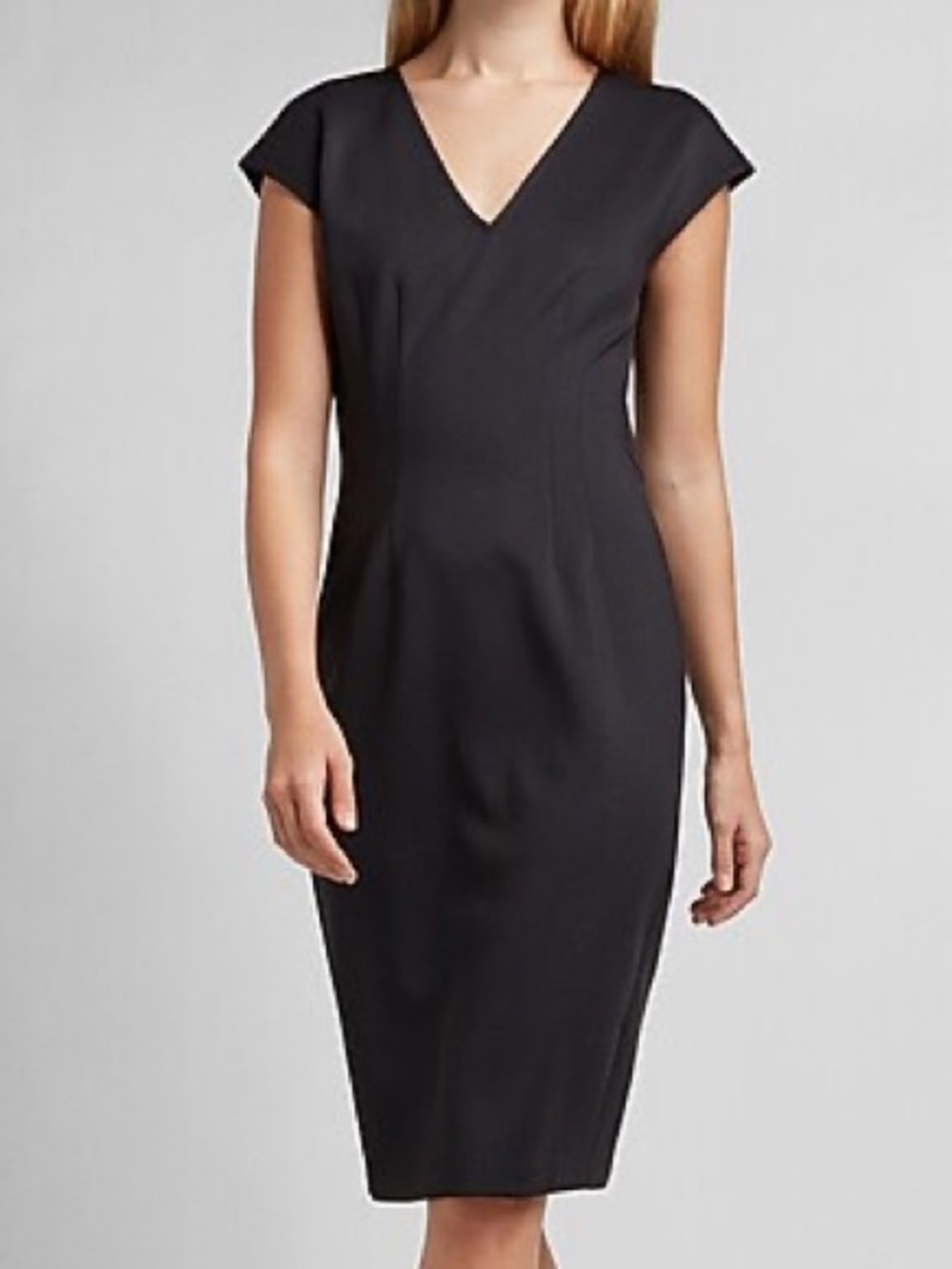 Express Black Supersoft Twill Pleated V-Neck Sheath Midi Dress Size XL